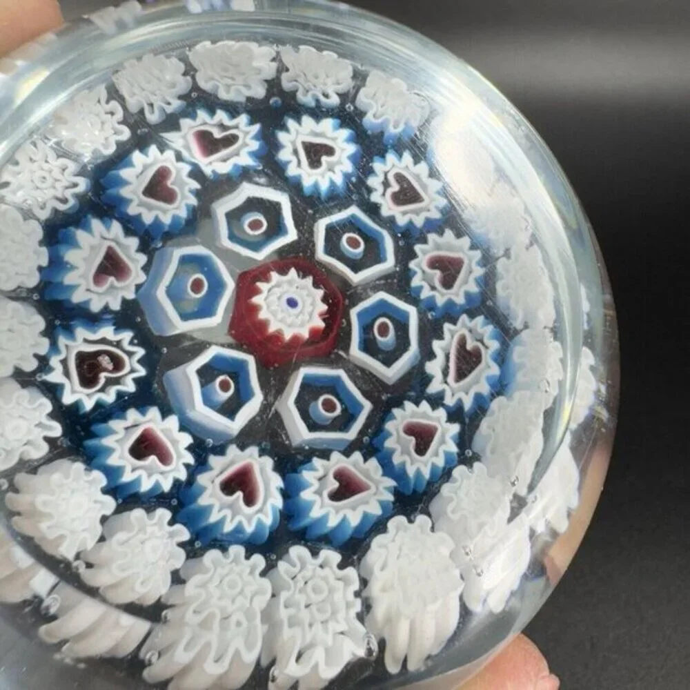 Murano Round Italian‎ Venetian Glass Paperweight Hand Blown Glass Millefiori VTG